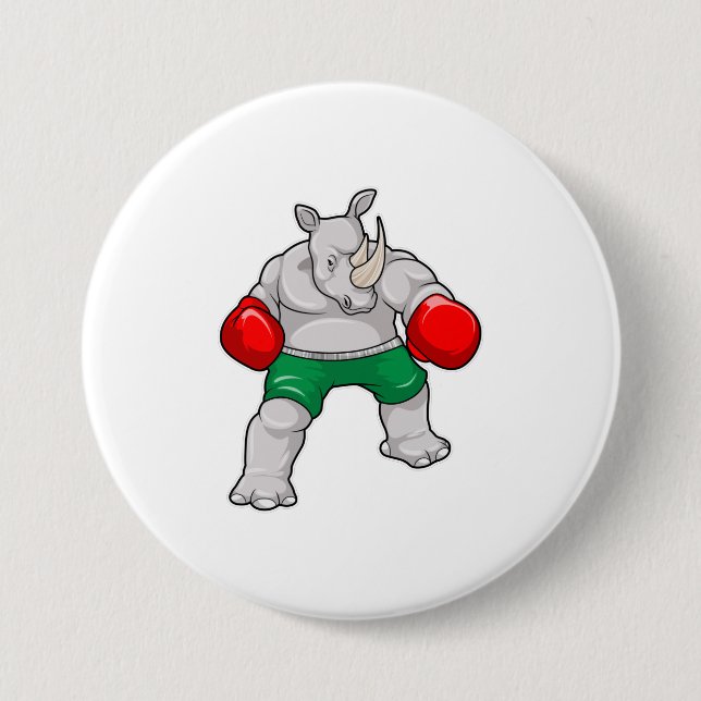 Rhino at Boxing with Boxing gloves Button (Front)