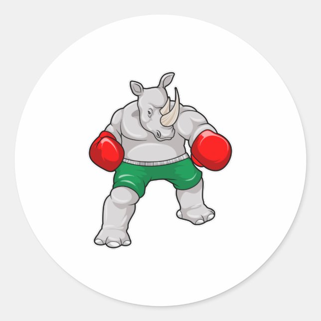 Rhino at Boxing with Boxing gloves Classic Round Sticker (Front)