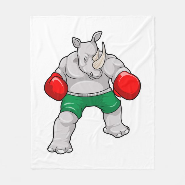 Rhino at Boxing with Boxing gloves Fleece Blanket (Front)