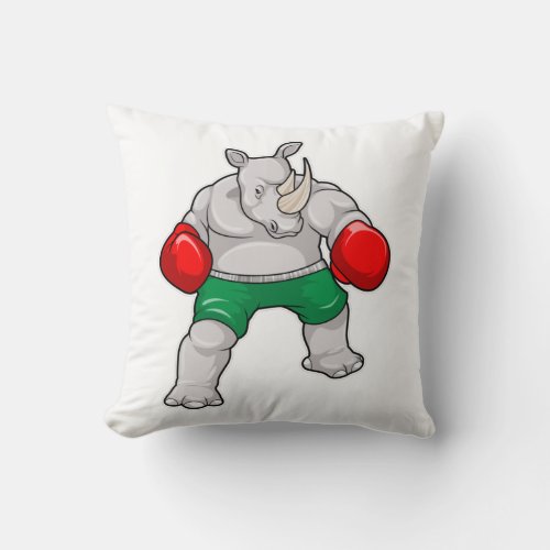 Rhino at Boxing with Boxing gloves Throw Pillow