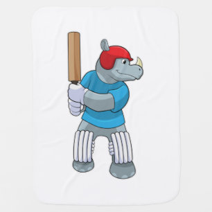 Rhino at Cricket with Cricket bat Baby Blanket