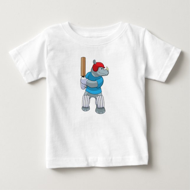 Rhino at Cricket with Cricket bat Baby T-Shirt (Front)