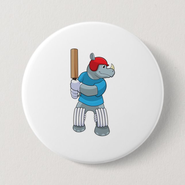 Rhino at Cricket with Cricket bat Button (Front)
