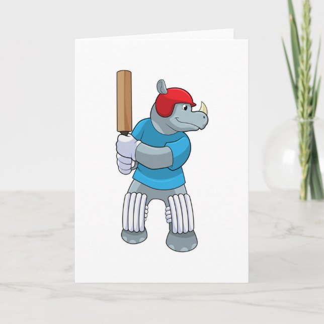 Rhino at Cricket with Cricket bat Card (Front)
