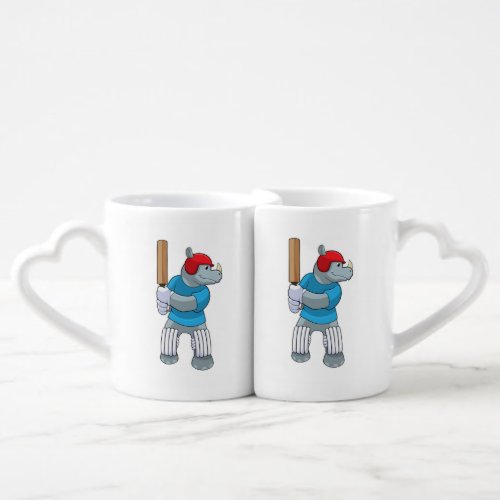 Rhino at Cricket with Cricket bat Coffee Mug Set