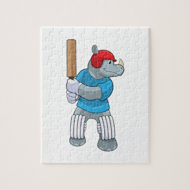 Rhino at Cricket with Cricket bat Jigsaw Puzzle (Vertical)