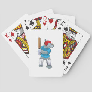 Rhino at Cricket with Cricket bat Poker Cards