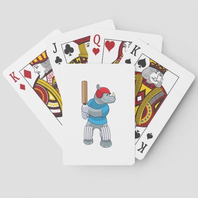 Rhino at Cricket with Cricket bat Poker Cards (Back)