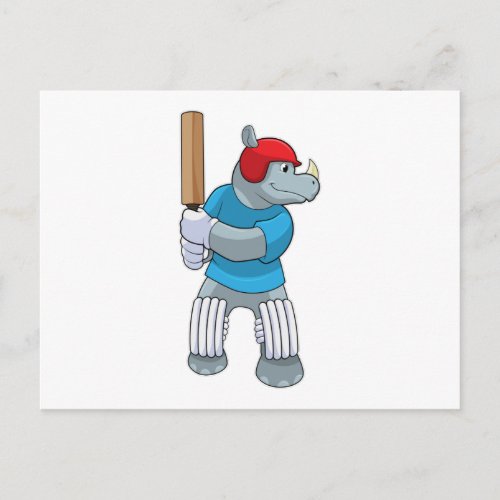 Rhino at Cricket with Cricket bat Postcard