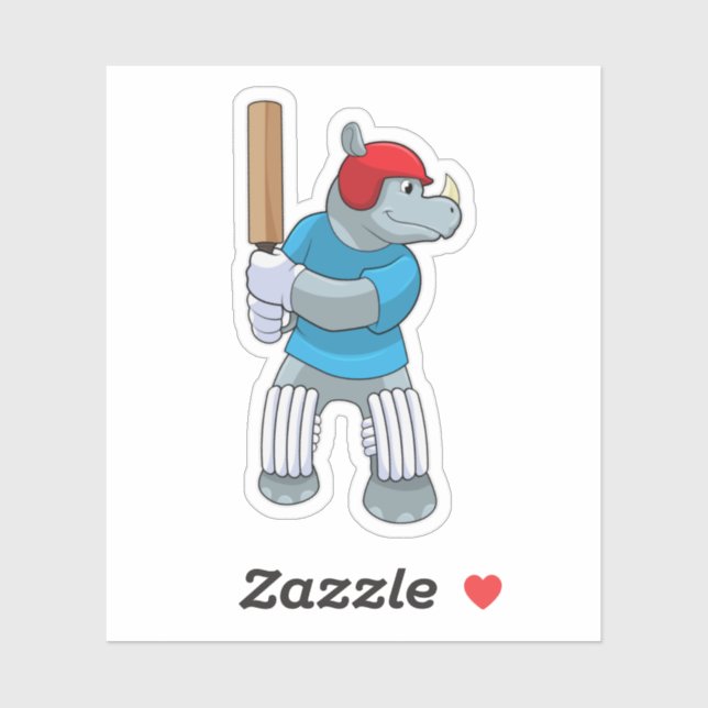 Rhino at Cricket with Cricket bat Sticker (Sheet)