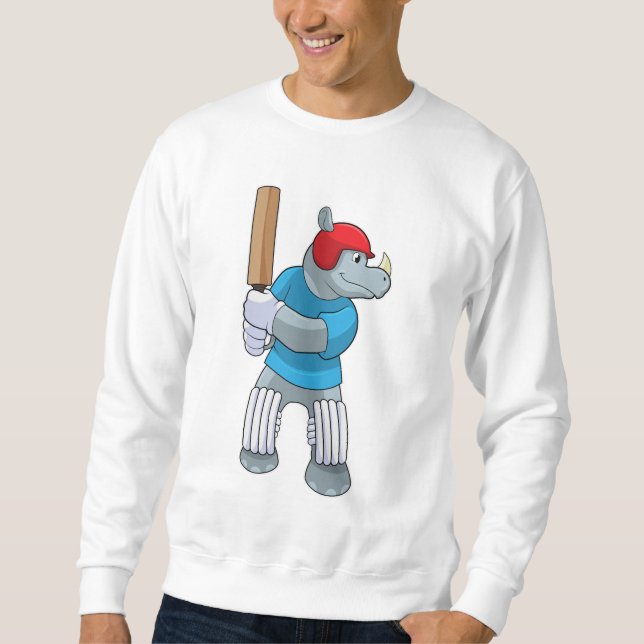 Rhino at Cricket with Cricket bat Sweatshirt (Front)
