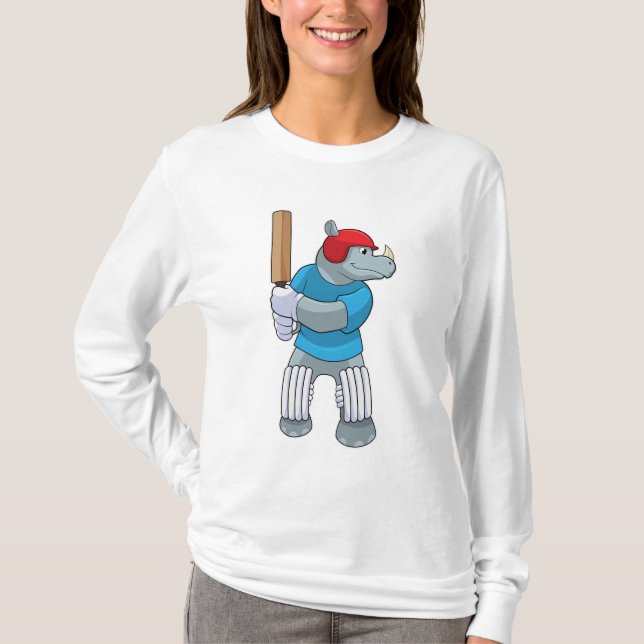 Rhino at Cricket with Cricket bat T-Shirt (Front)