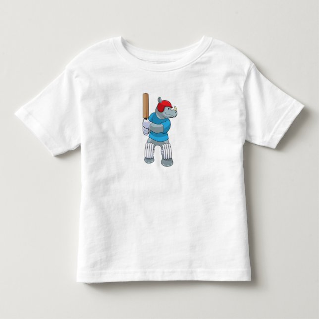 Rhino at Cricket with Cricket bat Toddler T-shirt (Front)