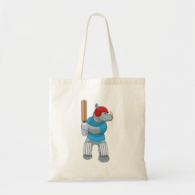 Rhino at Cricket with Cricket bat Tote Bag (Front)
