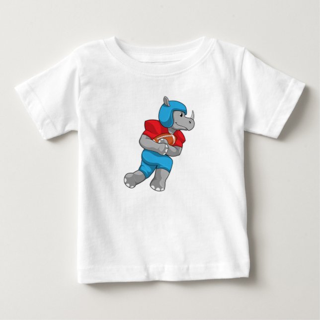 Rhino at Football Sports Baby T-Shirt (Front)