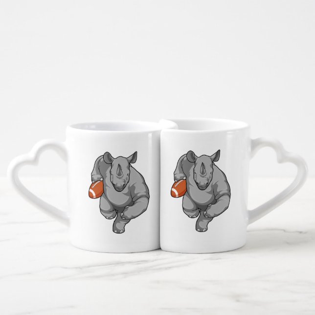 Rhino at Football Sports Coffee Mug Set (Front Nesting)