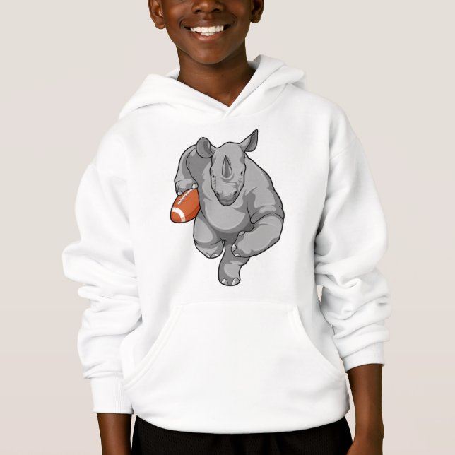 Rhino at Football Sports Hoodie (Front)