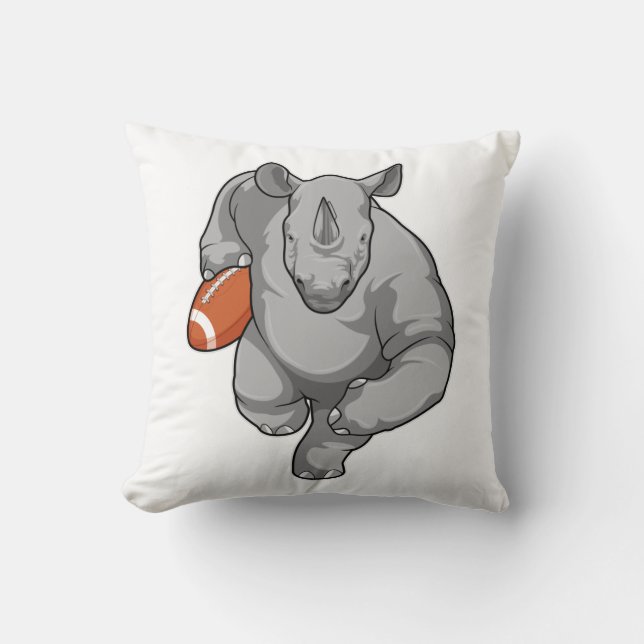 Rhino at Football Sports Throw Pillow (Front)