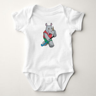 Rhino at Hockey with Hockey bat Baby Bodysuit