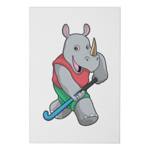 Rhino at Hockey with Hockey bat Faux Canvas Print