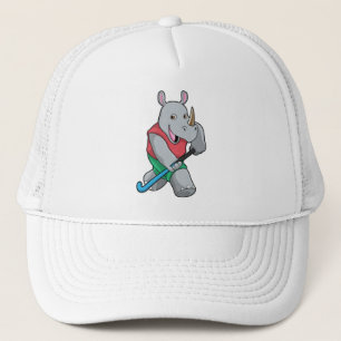 Rhino at Hockey with Hockey bat Trucker Hat
