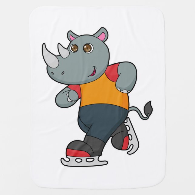 Rhino at Ice skating with Ice skates Baby Blanket (Front)