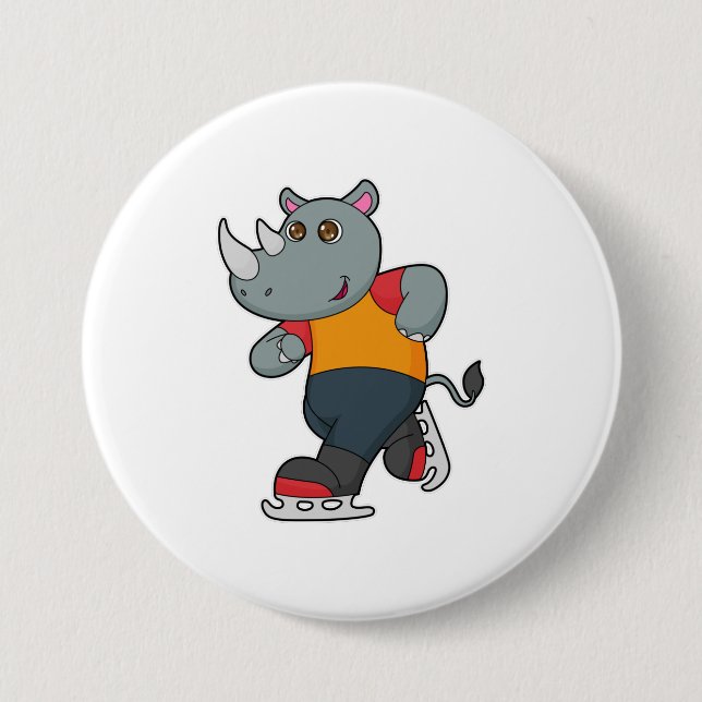 Rhino at Ice skating with Ice skates Button (Front)