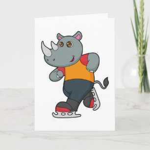 Rhino at Ice skating with Ice skates Card