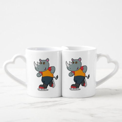 Rhino at Ice skating with Ice skates Coffee Mug Set