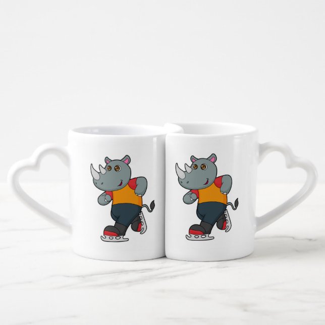 Rhino at Ice skating with Ice skates Coffee Mug Set (Front Nesting)