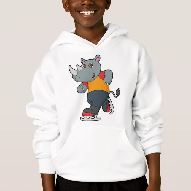 Rhino at Ice skating with Ice skates Hoodie (Front)