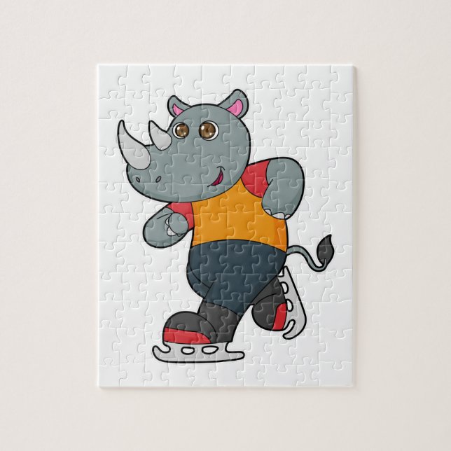 Rhino at Ice skating with Ice skates Jigsaw Puzzle (Vertical)