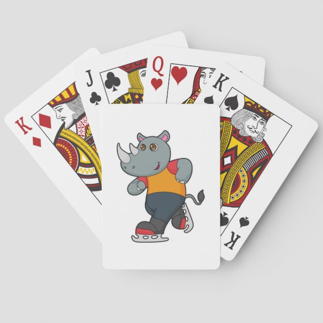 Rhino at Ice skating with Ice skates Poker Cards (Back)