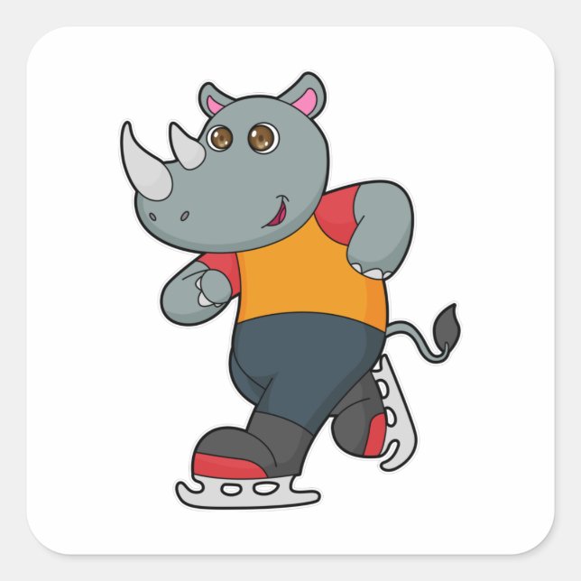 Rhino at Ice skating with Ice skates Square Sticker (Front)