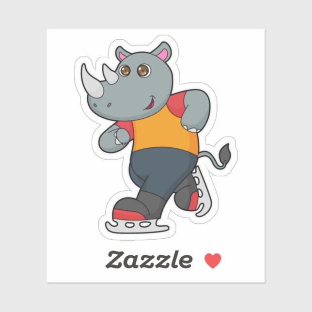 Rhino at Ice skating with Ice skates Sticker (Sheet)