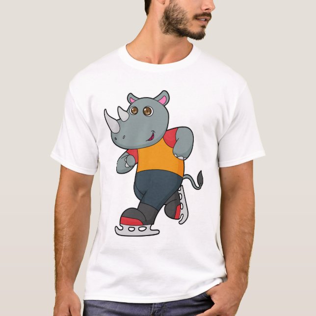 Rhino at Ice skating with Ice skates T-Shirt (Front)