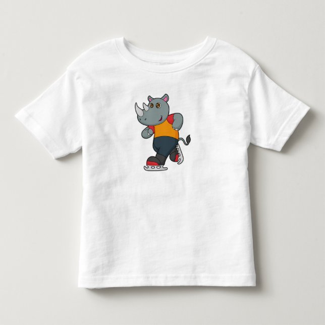 Rhino at Ice skating with Ice skates Toddler T-shirt (Front)