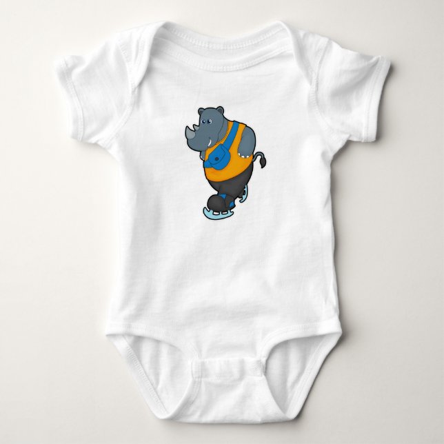 Rhino at Ice skating with Sling bag Baby Bodysuit (Front)