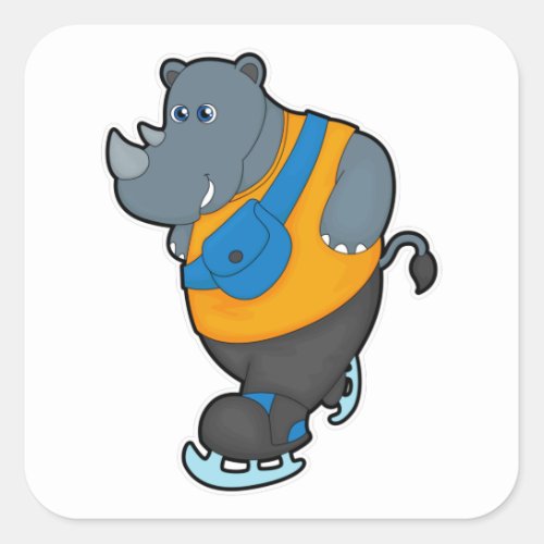 Rhino at Ice skating with Sling bag Square Sticker