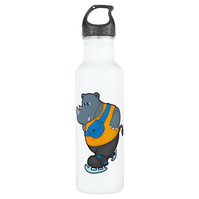 Rhino at Ice skating with Sling bag Stainless Steel Water Bottle (Front)