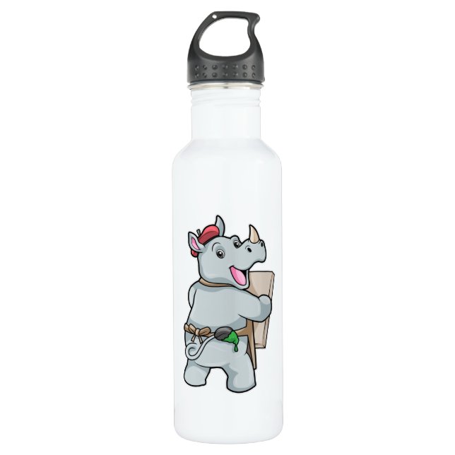 Rhino at Painting with Colours Stainless Steel Water Bottle (Front)