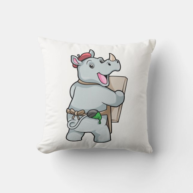 Rhino at Painting with Colours Throw Pillow (Front)