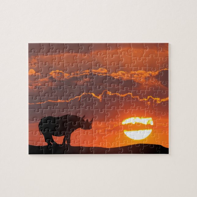 Rhino at sunset, Masai Mara, Kenya Jigsaw Puzzle (Horizontal)