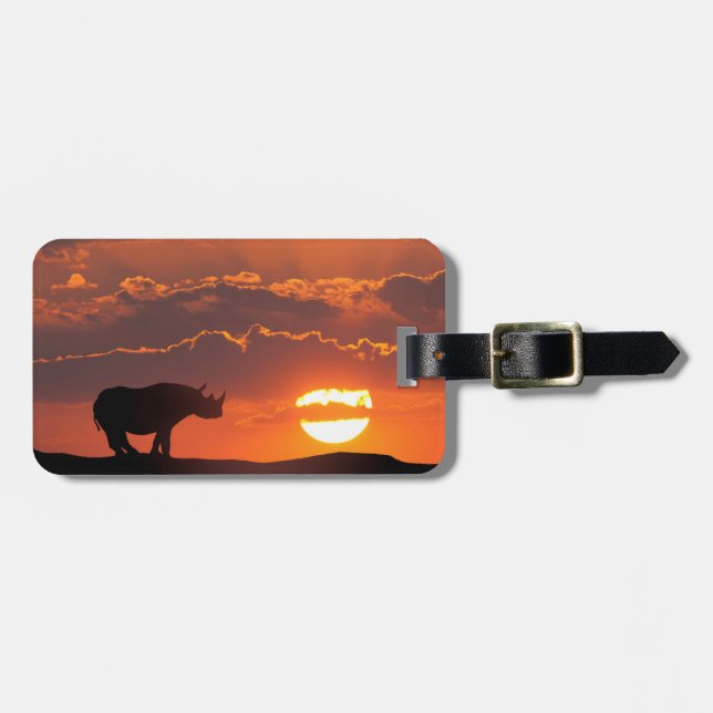 Rhino at sunset, Masai Mara, Kenya Luggage Tag (Front Horizontal)