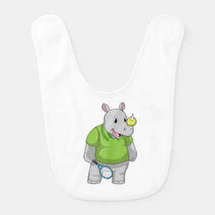 Rhino at Tennis with Tennis ball Baby Bib