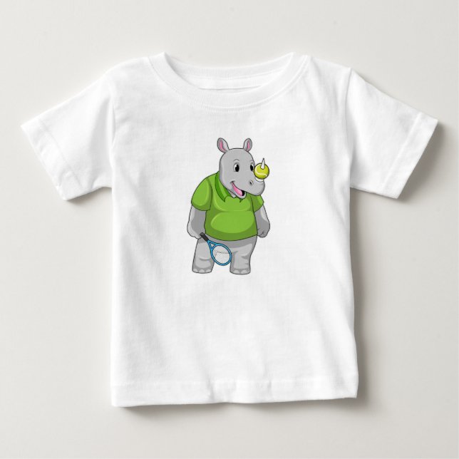 Rhino at Tennis with Tennis ball Baby T-Shirt (Front)