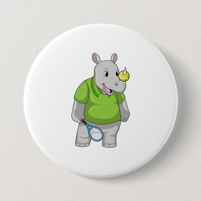 Rhino at Tennis with Tennis ball Button (Front)