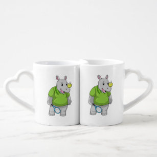 Rhino at Tennis with Tennis ball Coffee Mug Set