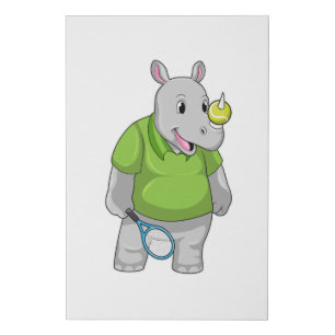 Rhino at Tennis with Tennis ball Faux Canvas Print