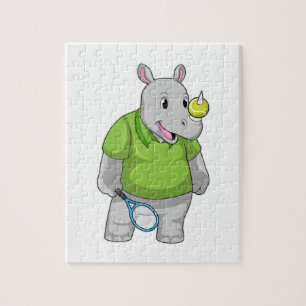 Rhino at Tennis with Tennis ball Jigsaw Puzzle